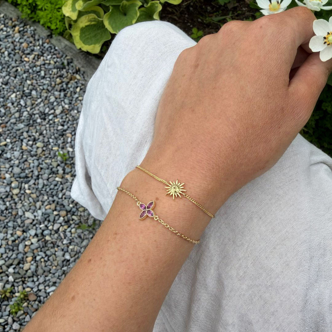 Armband Flora Fyra Blad Rodolit Guld
