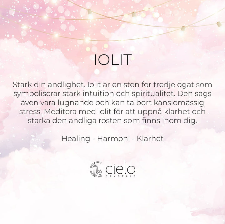 Iolit egenskaper och informaion. Kristall Iolit sägs ge healing, harmoni och klarhet.