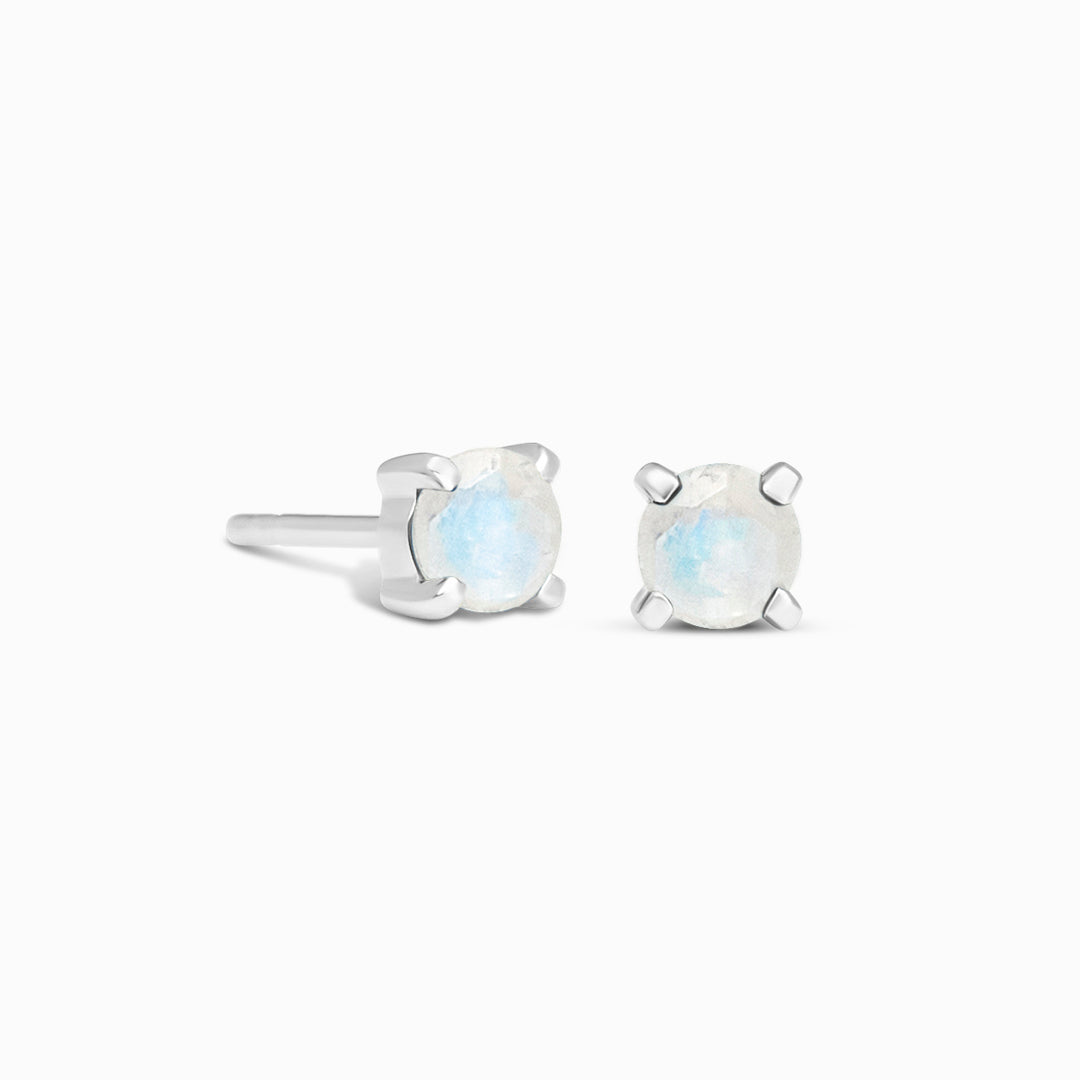 Kristallstuds 4mm Månsten Silver