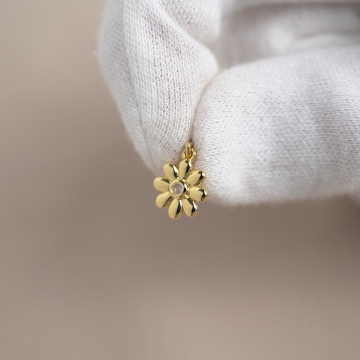 Guldberlock med blomma och Rosenkvarts kristall. Smycke till halsband i guld med Rosenkvarts berlock i en blomma.